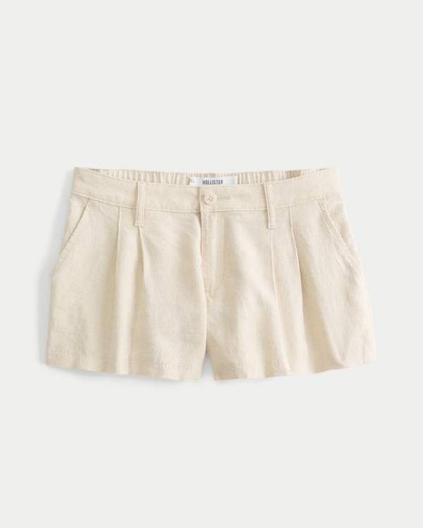 Hollister Livvy Low-Rise Linen-Blend Shorts 3", Tan view 2
