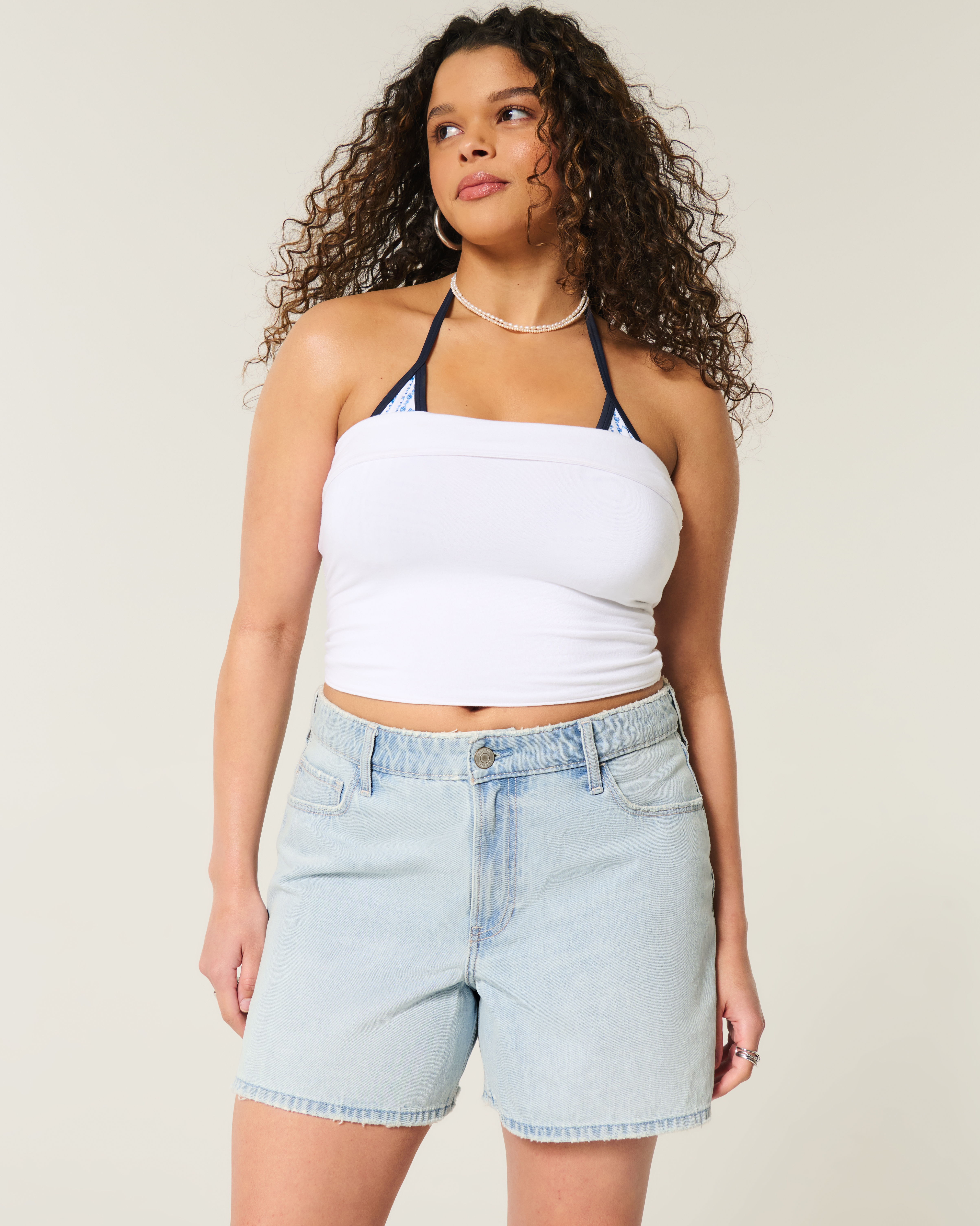 High-Rise Light Wash Baggy Denim Shorts 5"