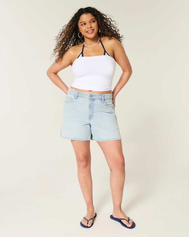 High-Rise Light Wash Baggy Denim Shorts 5"
