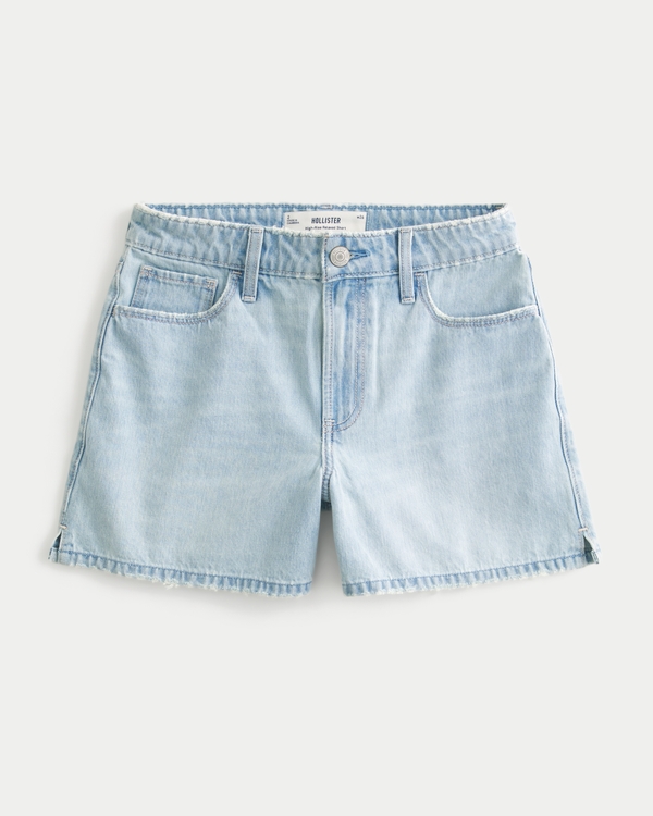 High-Rise Light Wash Baggy Denim Shorts 5", Light view 2