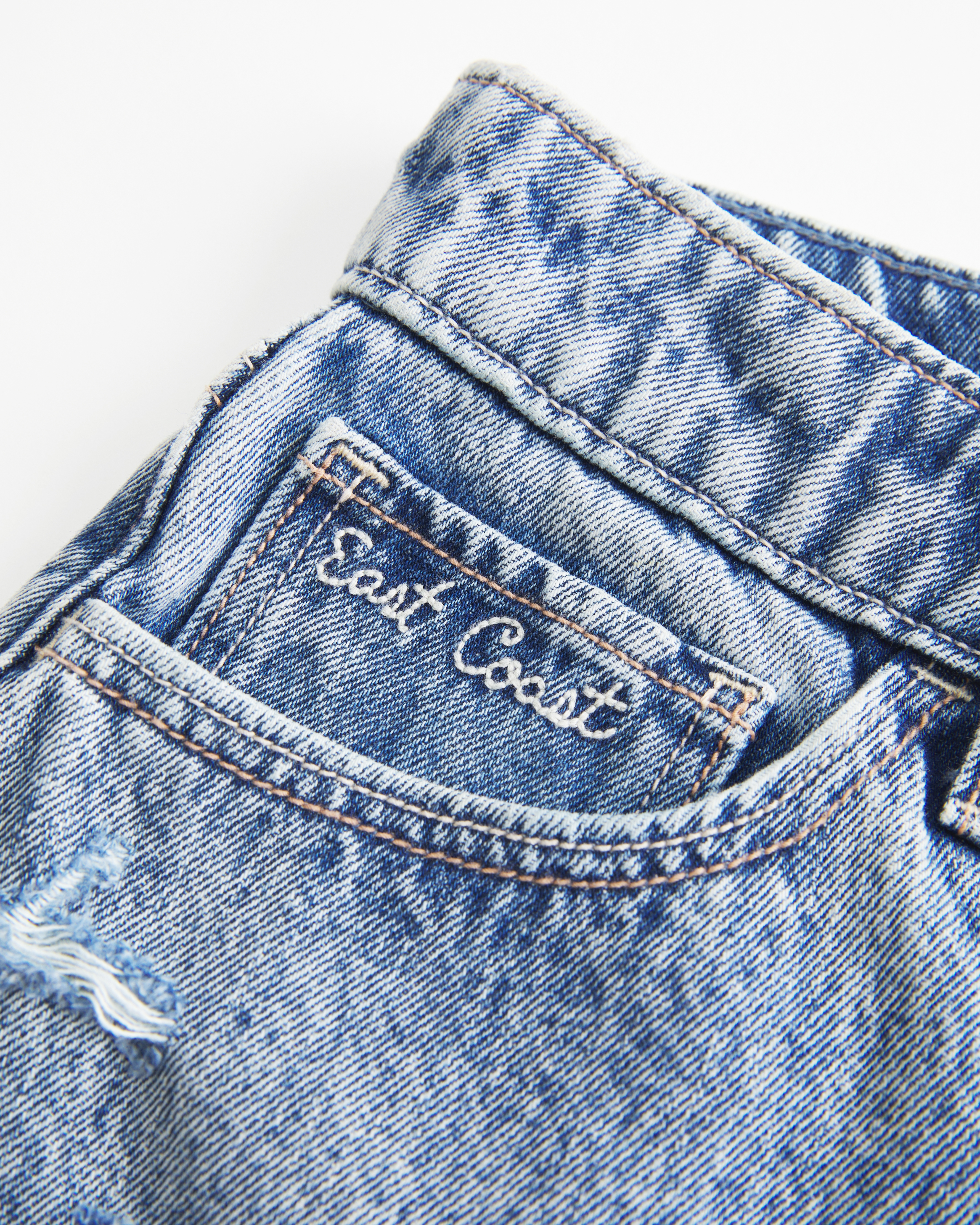 High-Rise Medium Wash Shell Embroidered Baggy Denim Shorts 5"