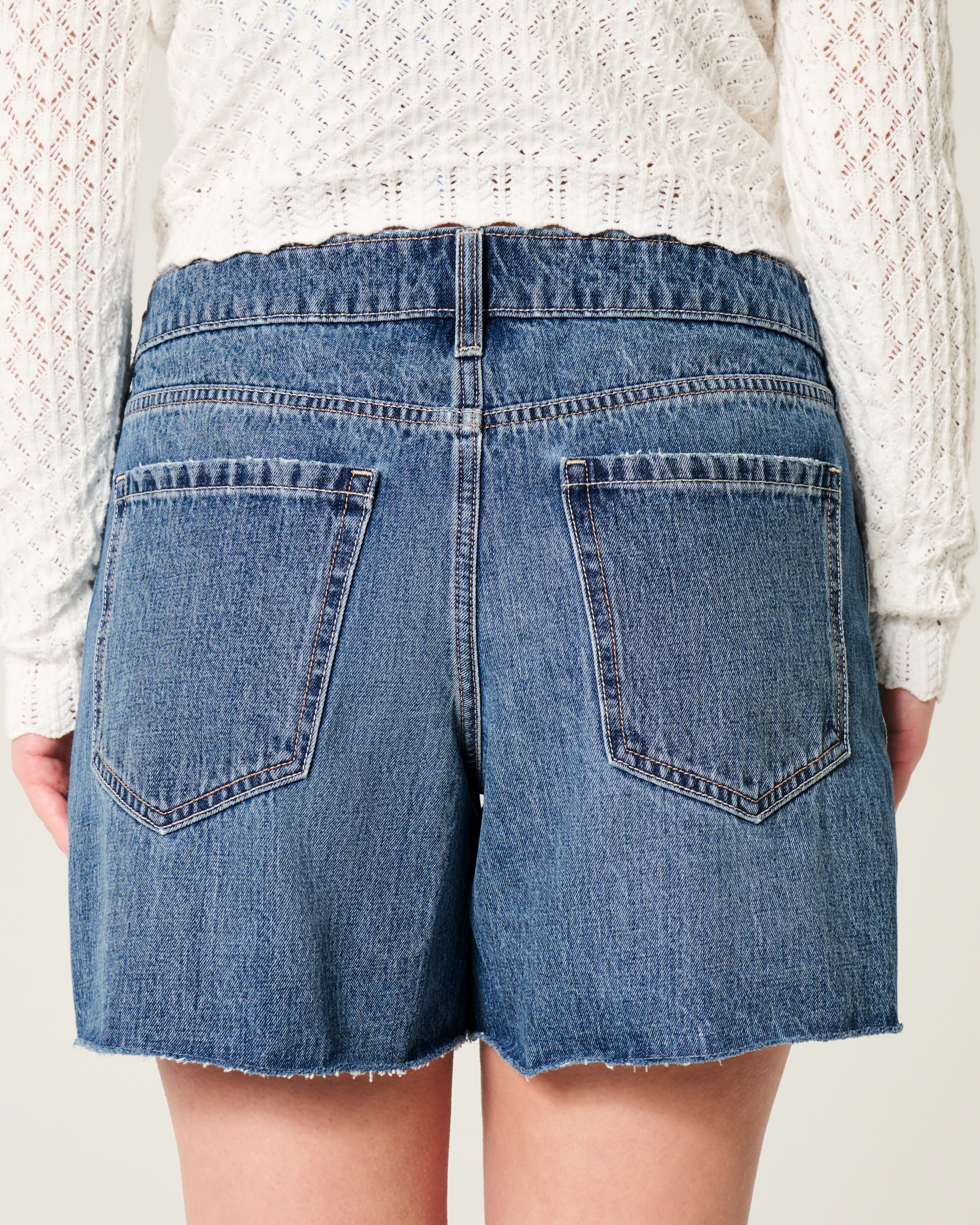 Low-Rise Dark Wash Baggy Denim Shorts 5"