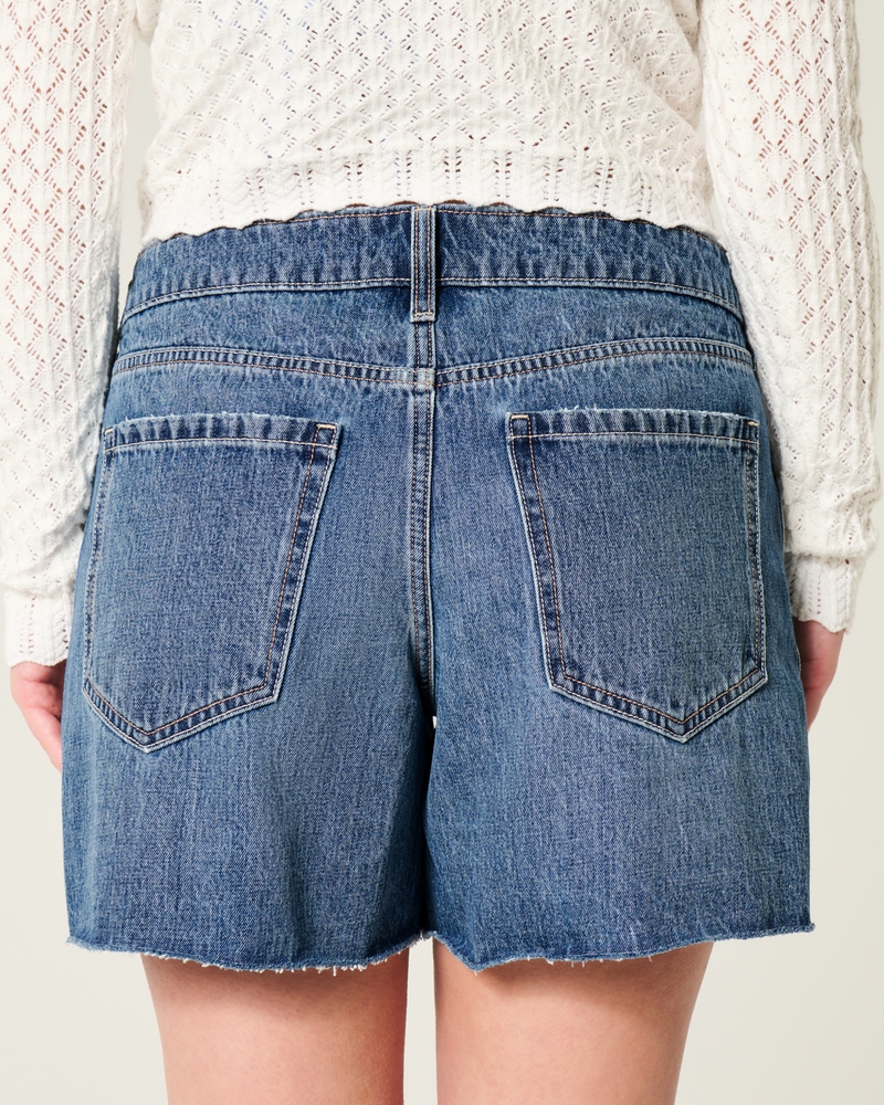 Low-Rise Dark Wash Baggy Denim Shorts 5"