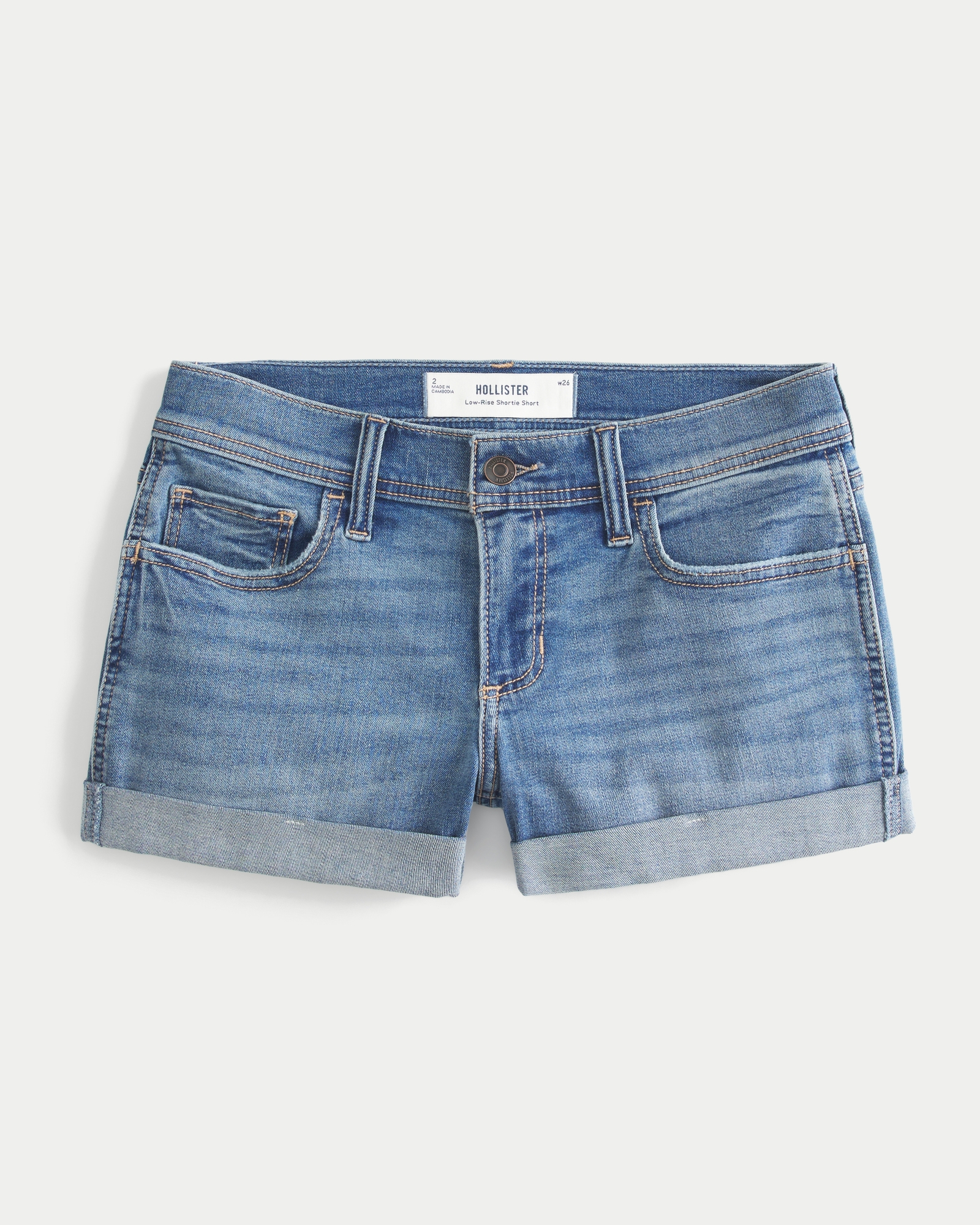 Women's Low-Rise Medium Wash Denim Shortie Shorts Women's
