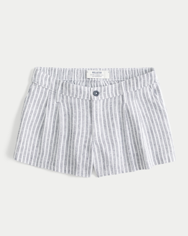 Hollister Livvy Low-Rise Linen-Blend Shorts, Blue Stripe view 2