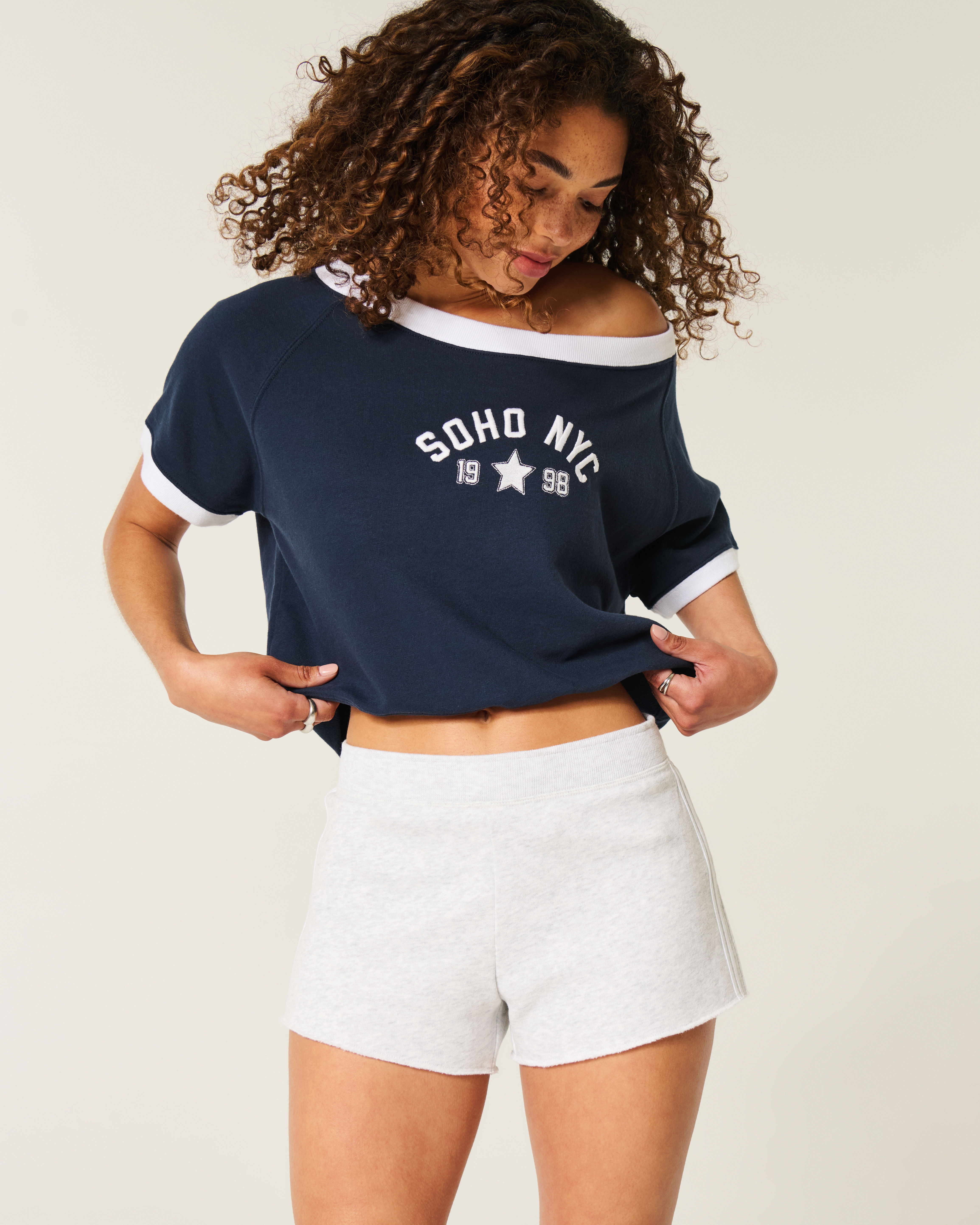 Hollister Side Stripe Fleece Mini Shorts