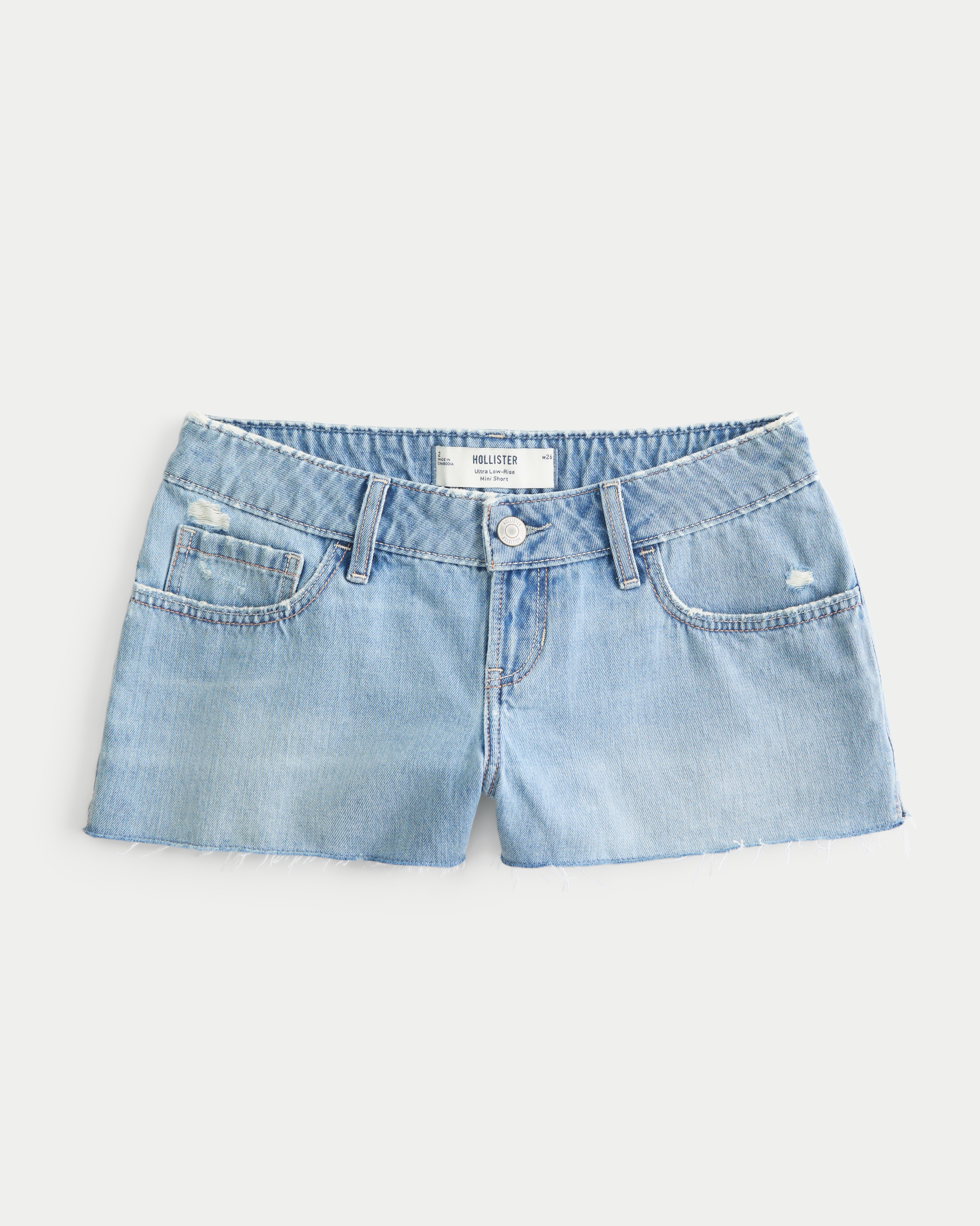 Hollister Ultra Low-rise Ripped Medium Wash Mini Denim Shorts