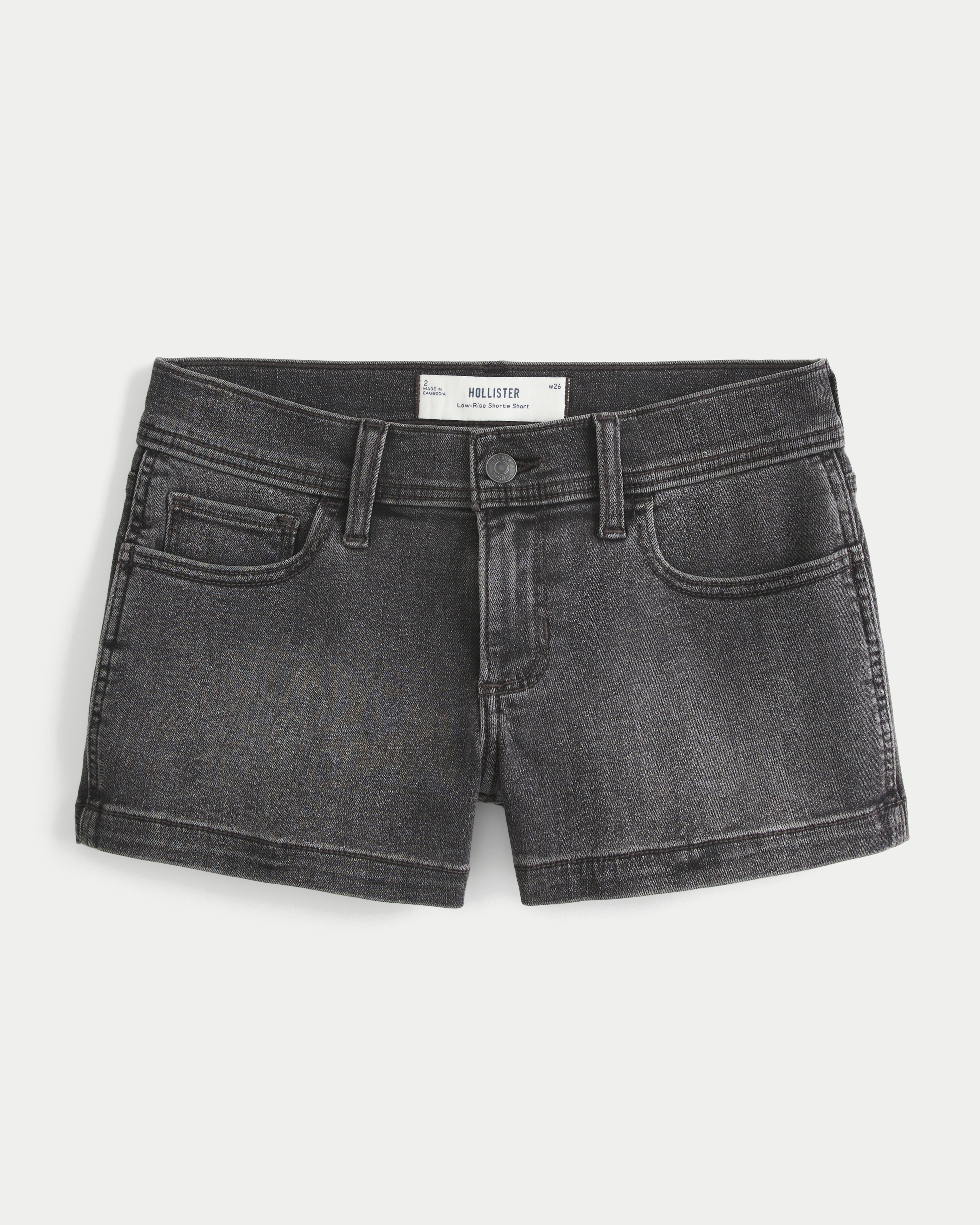 Low-Rise Washed Black Denim Shortie Shorts