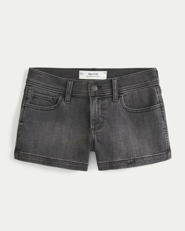 Low-Rise Washed Black Denim Shortie Shorts, Washed Black view 2