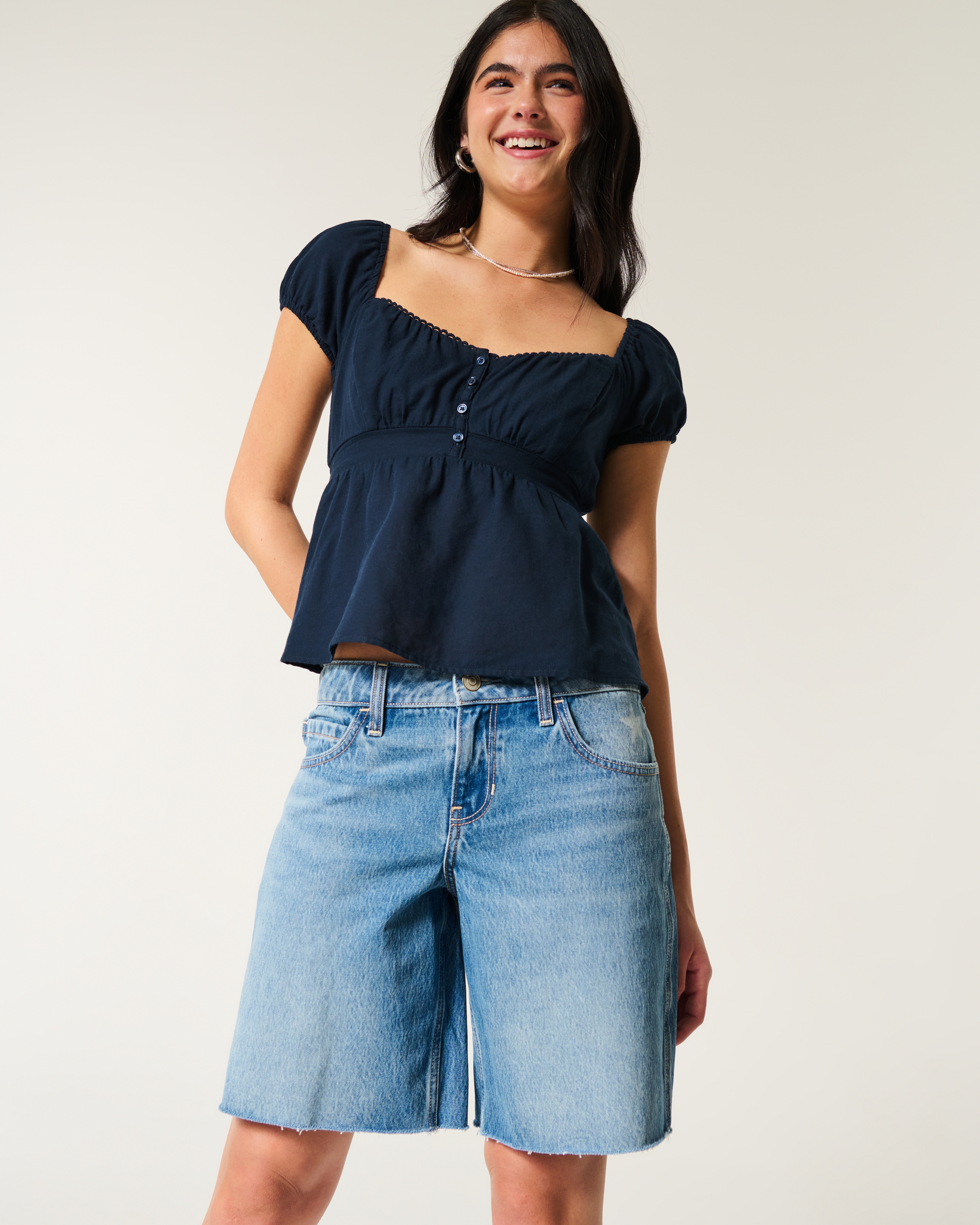 Low-Rise Medium Wash Number Graphic Baggy Jort