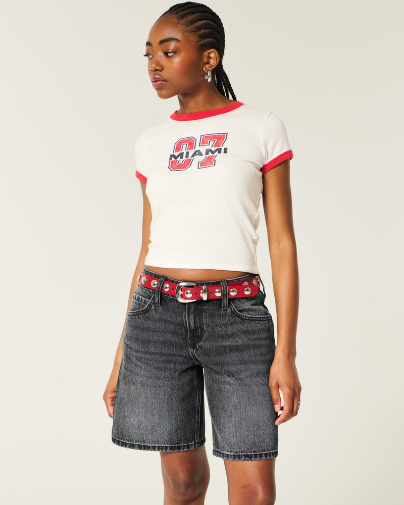 Women's Low-Rise Washed Black Baggy Jort | Women's Bottoms | HollisterCo.com