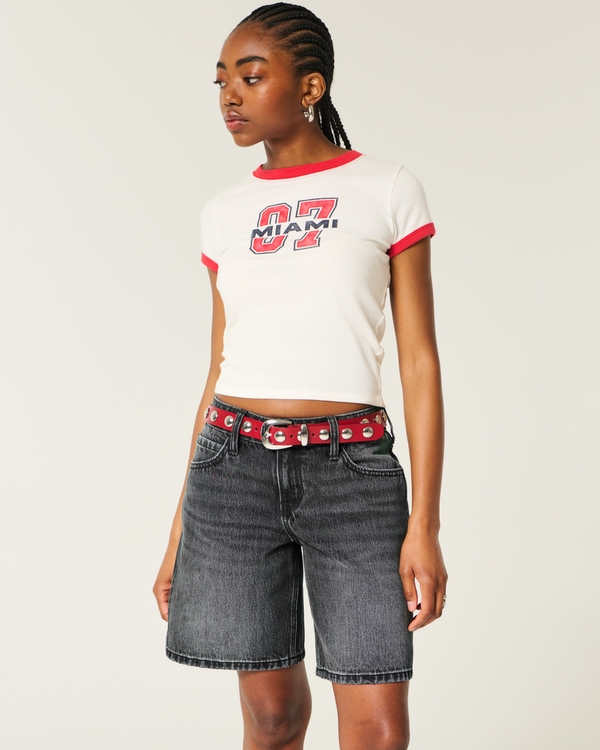 Low-Rise Washed Black Baggy Jort, Washed Black view 1