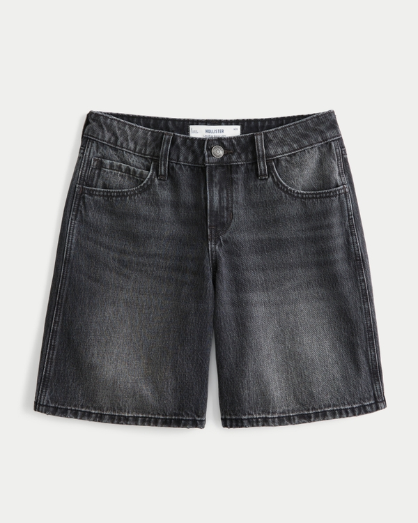Low-Rise Washed Black Baggy Jort, Washed Black view 2