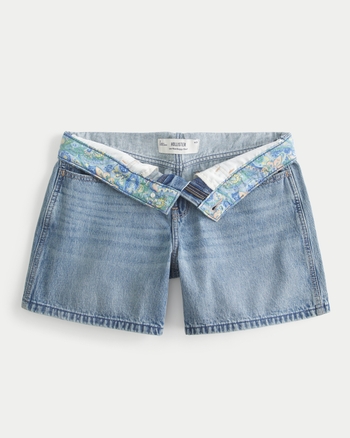 Women's Low-Rise Medium Wash Foldover Waist Baggy Denim