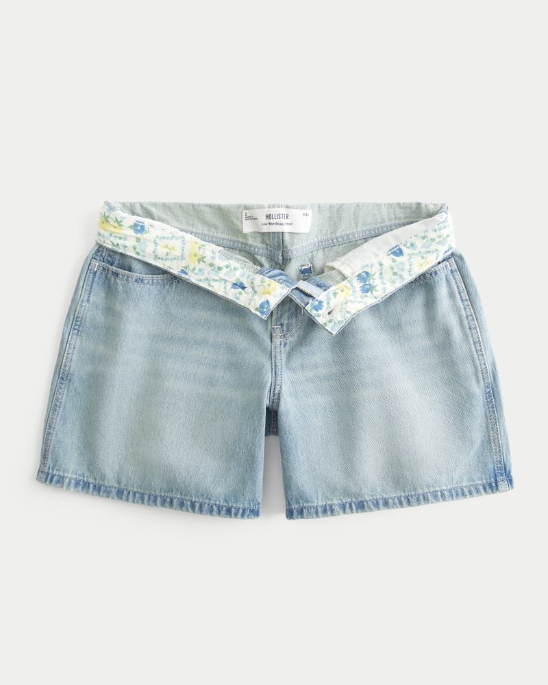 Women's Low-Rise Medium Wash Foldover Waist Baggy Denim Shorts 5" | Women's Bottoms | HollisterCo.com