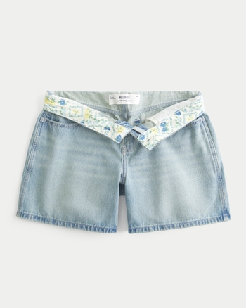 Women's Low-Rise Light Wash Foldover Waist Baggy Denim Shorts 5" | Women's | HollisterCo.com