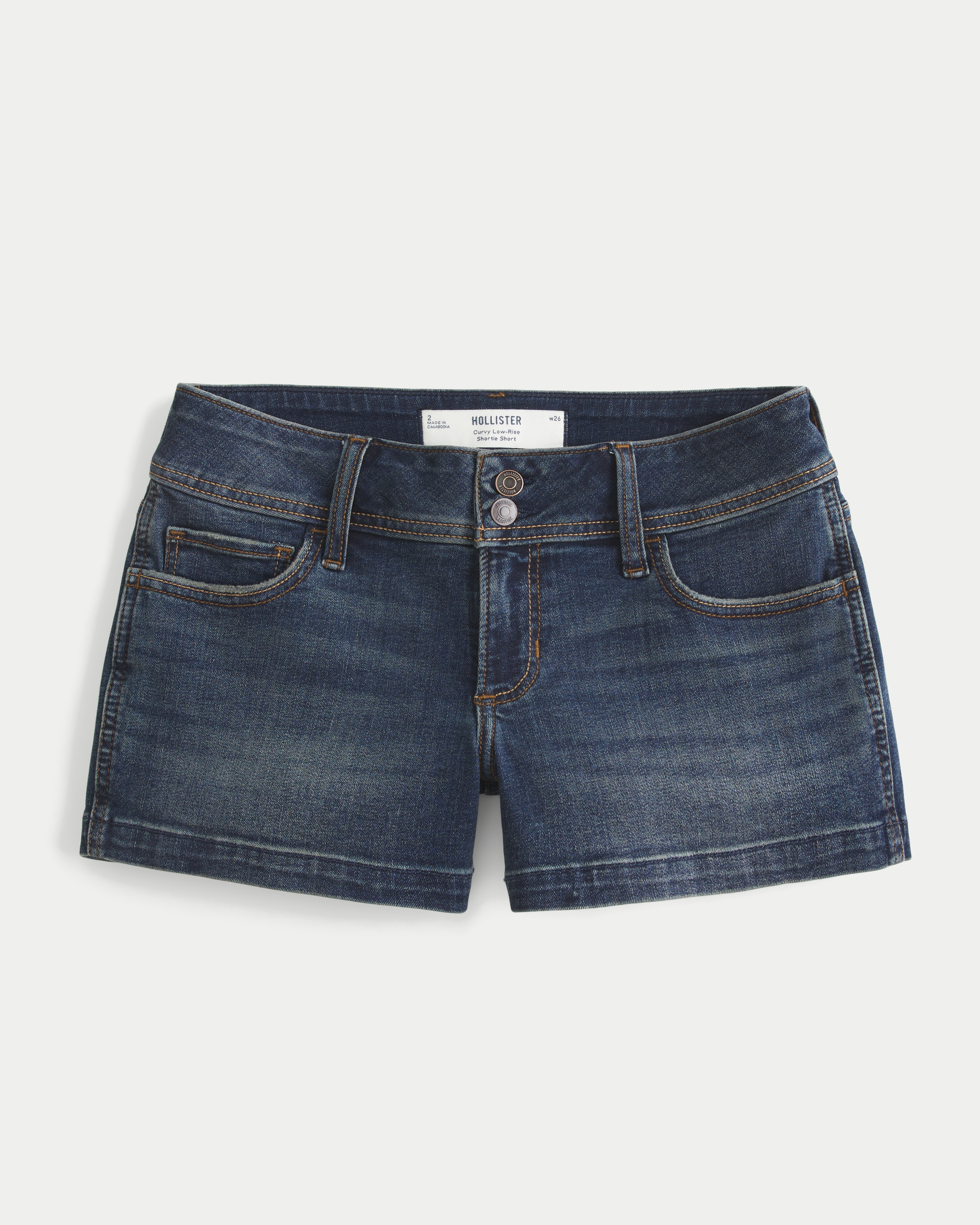 Curvy Low-Rise Dark Wash Denim Shortie Shorts