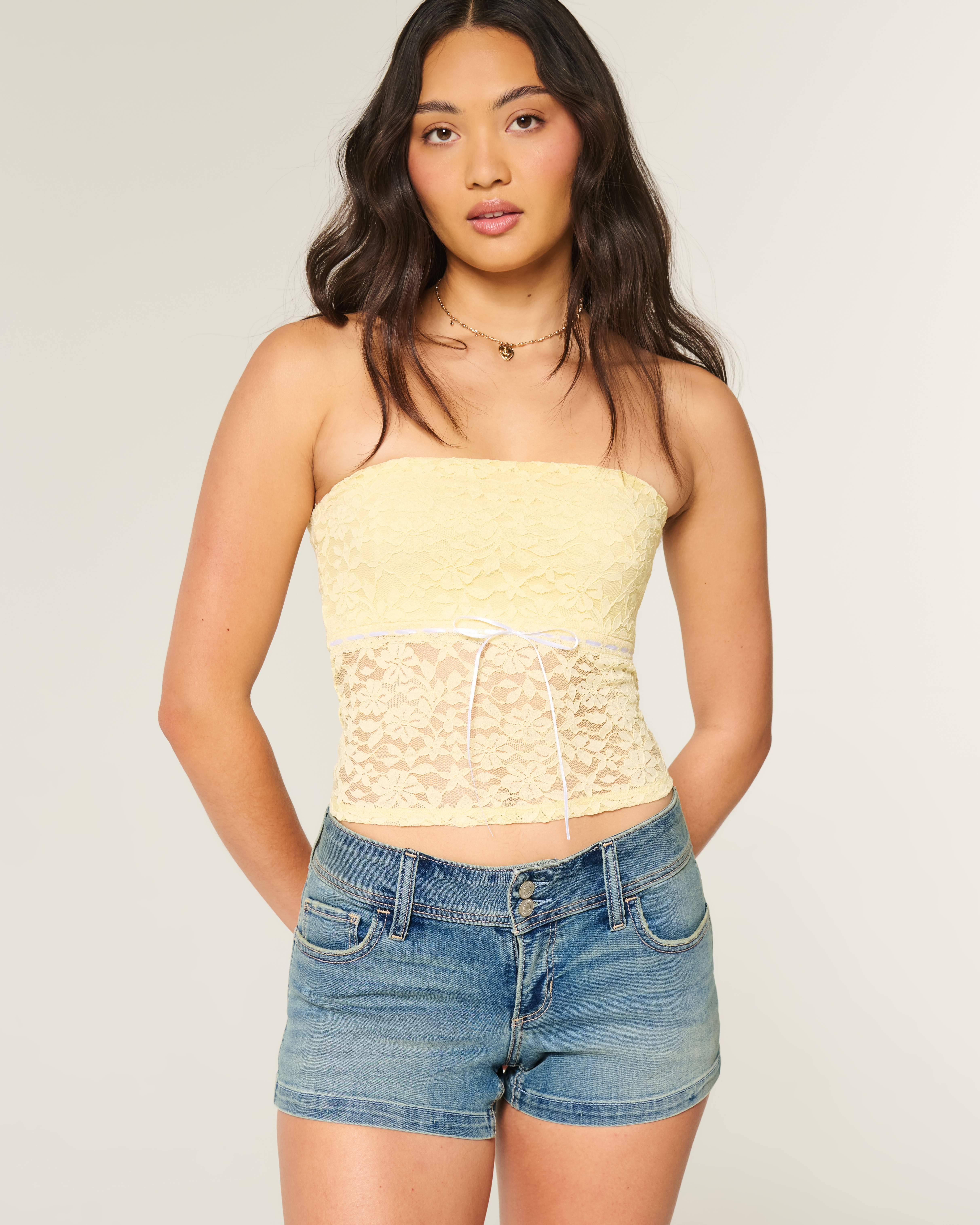 Curvy Low-Rise Light Wash Denim Shortie Shorts