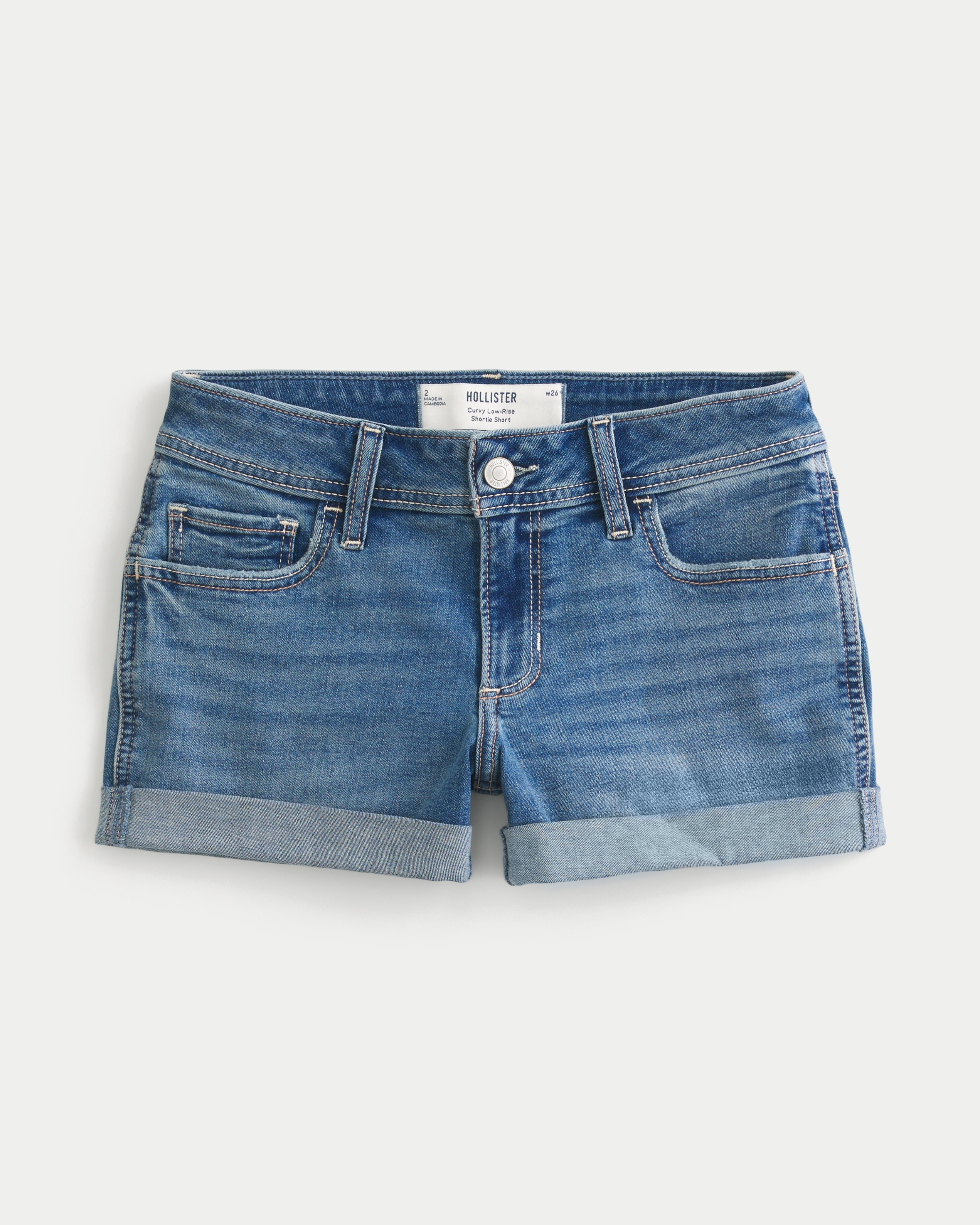 Hollister Curvy Low-rise Medium Wash Denim Shortie Shorts