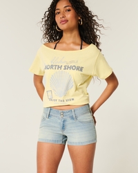 Low-Rise Light Wash Floral Pocket Denim Shortie Shorts