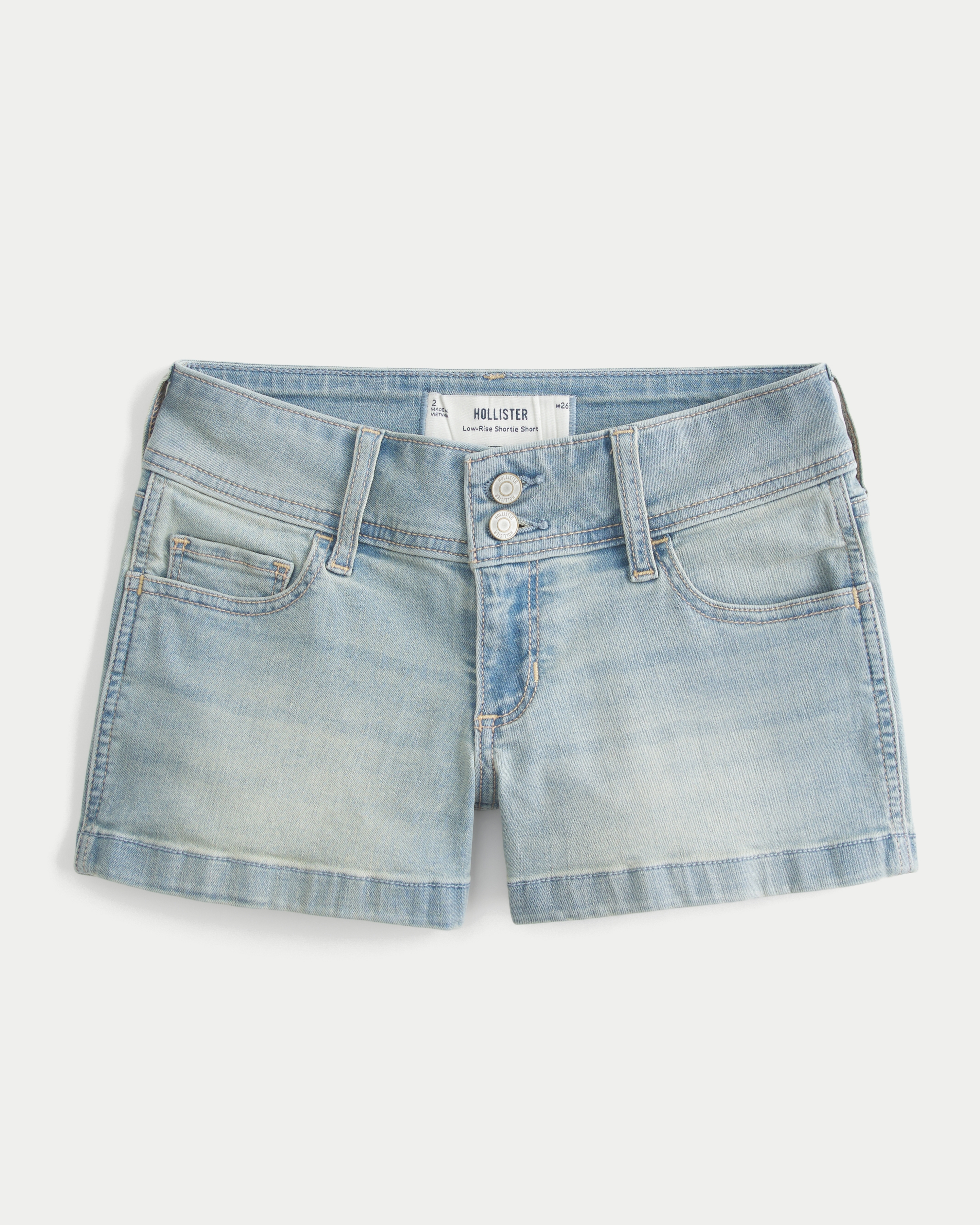 Low-Rise Light Wash Floral Pocket Denim Shortie Shorts