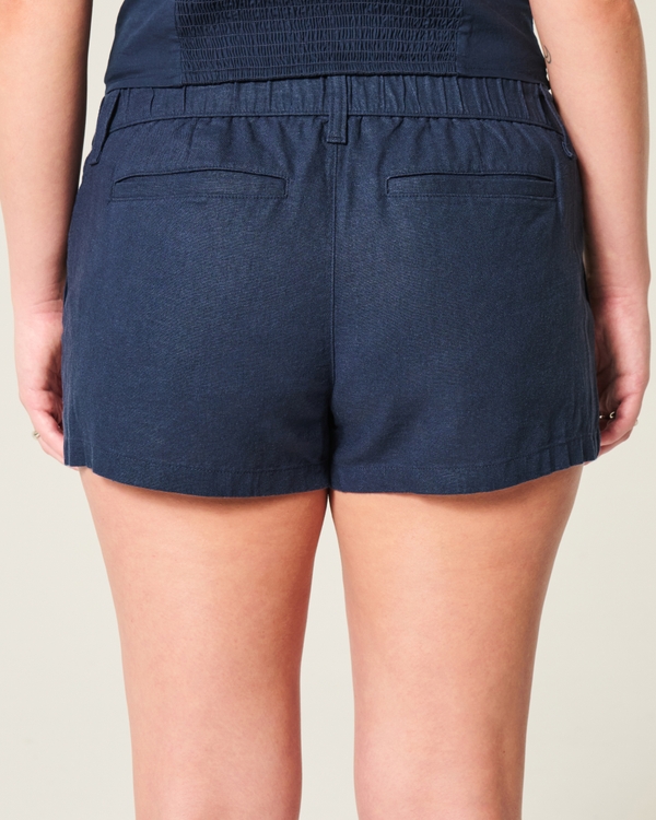 Low-Rise Linen-Blend Shortie Shorts, Navy Blue view 2