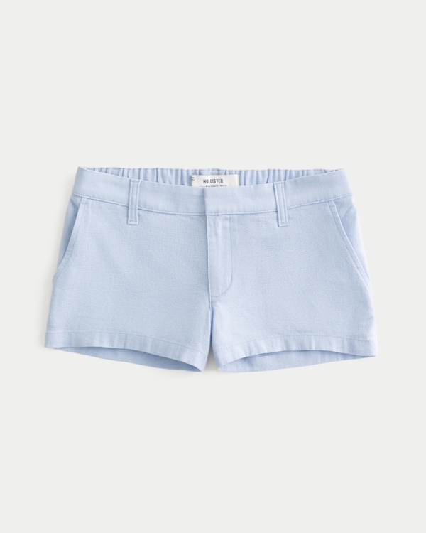 Low-Rise Linen-Blend Shortie Shorts, Dusk Blue view 1