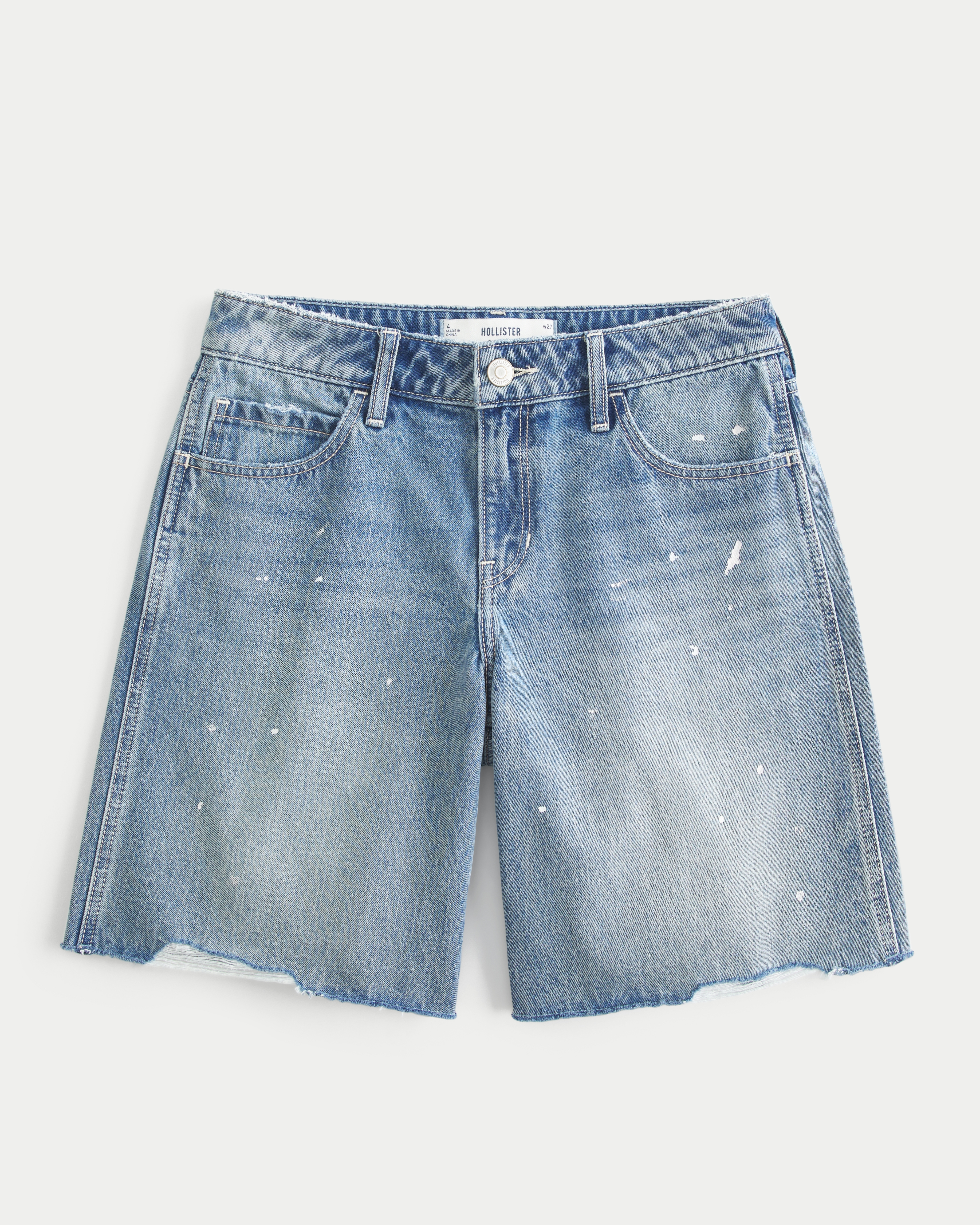 Low-Rise Paint Splatter Baggy Jort