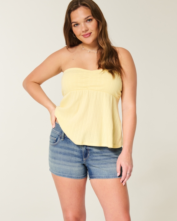 Low-Rise Medium Wash Shortie Shorts, Medium view 1