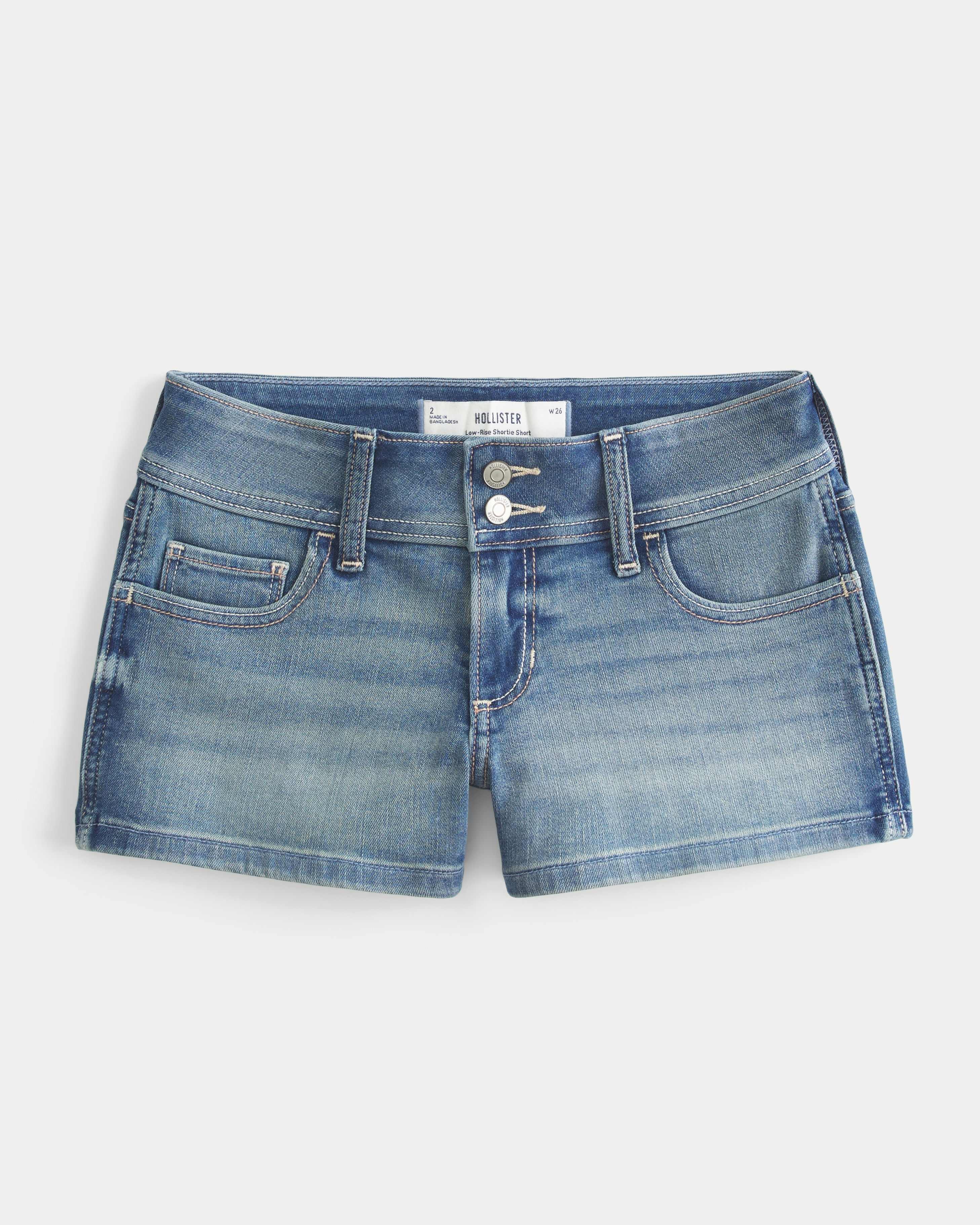 Low-Rise Medium Wash Shortie Shorts