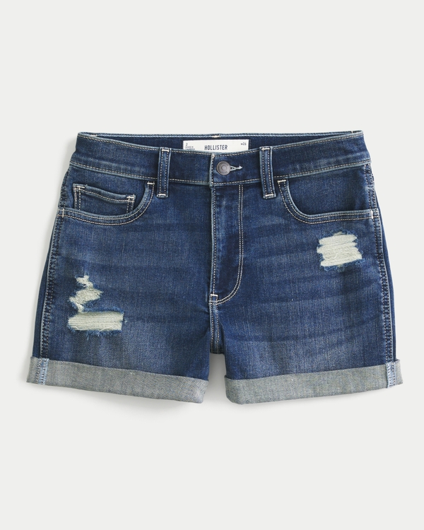 High-Rise Ripped Dark Wash Denim Shortie Shorts, Dark view 2