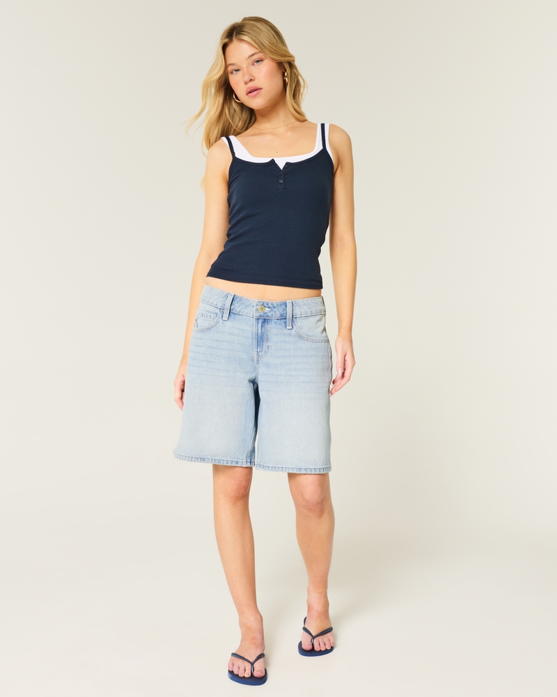 Low-Rise Light Wash Anchor Graphic Baggy Jort