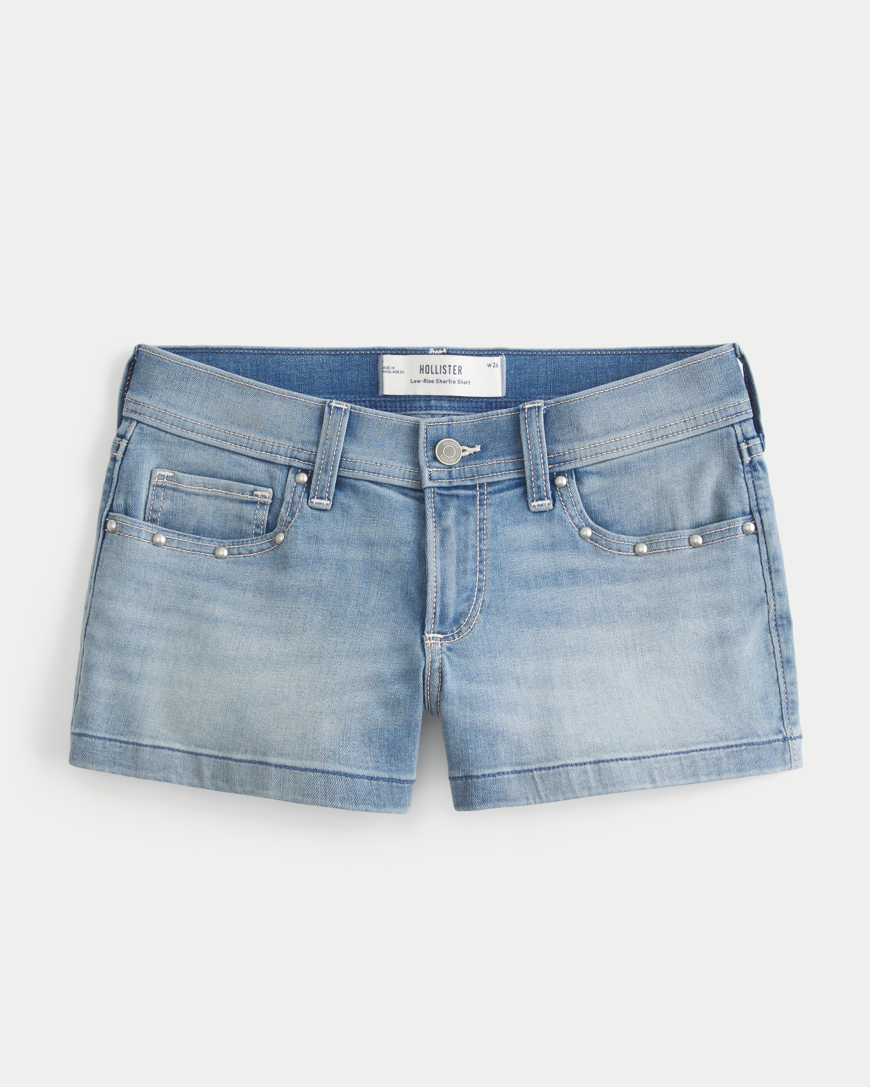 Hollister Low-rise Medium Wash Studded Denim Shortie Shorts