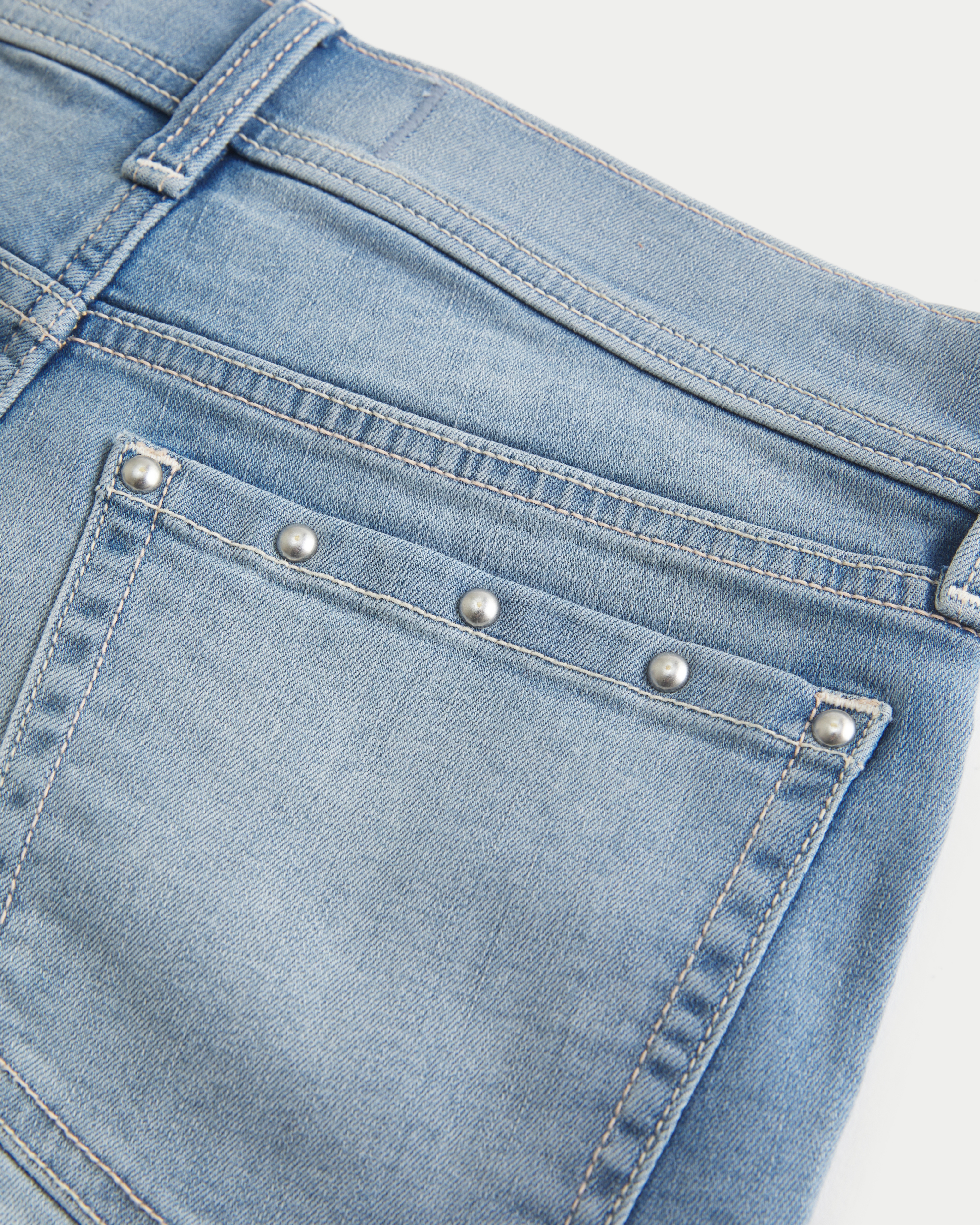 Hollister Low-rise Medium Wash Studded Denim Shortie Shorts