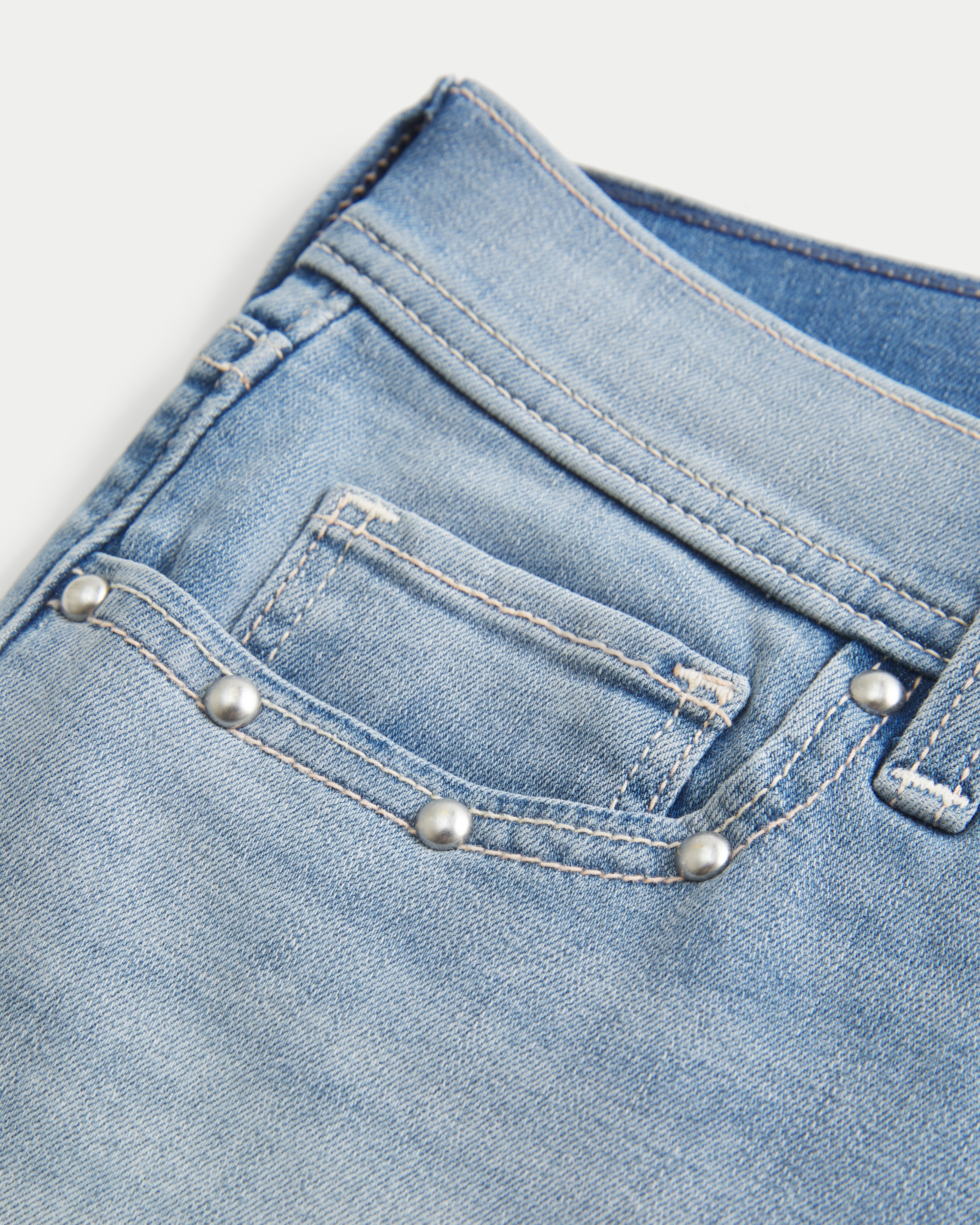 Hollister Low-rise Medium Wash Studded Denim Shortie Shorts