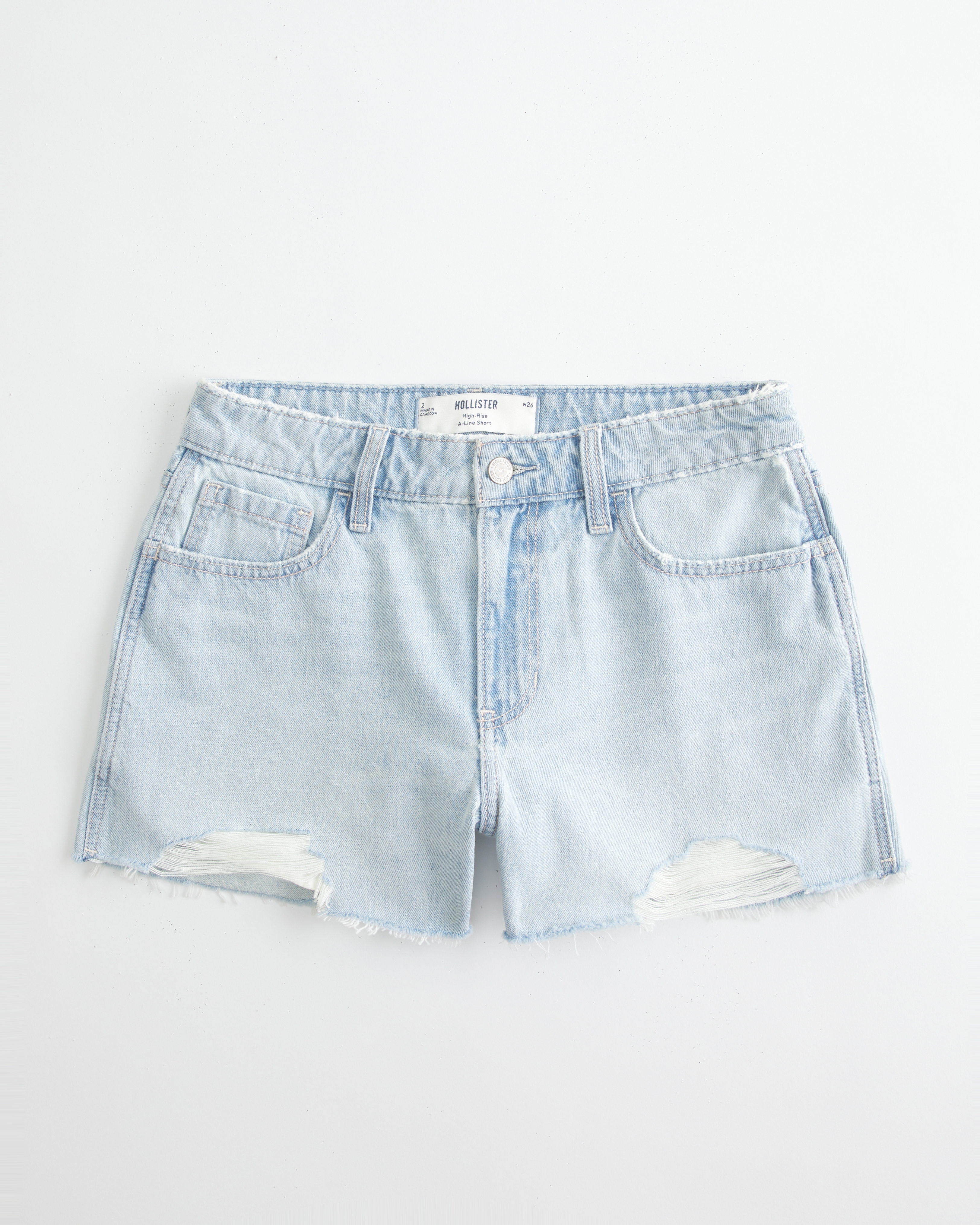 Cider◆デニム ストライプ ショートパンツ【送料込み】 ハイウエスト LEFT HEM ダメージデニム ショートパンツ[品番