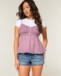 Ultra Low-Rise Distressed Medium Wash Denim Mini Shorts