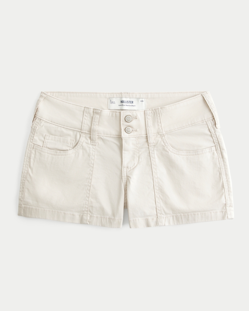 Low-Rise Floral Back Pocket Twill Shortie Shorts