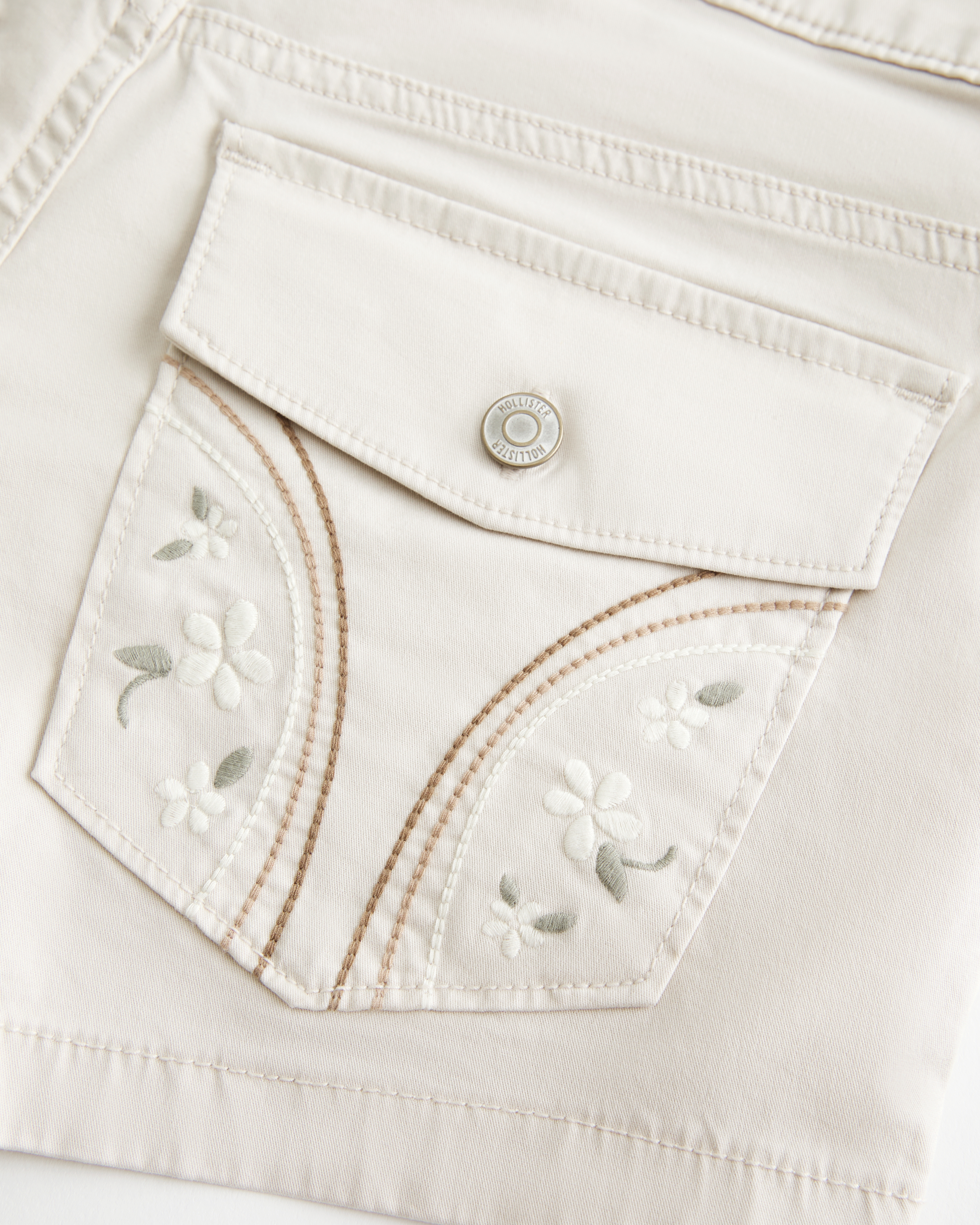 Low-Rise Floral Back Pocket Poplin Shortie Shorts