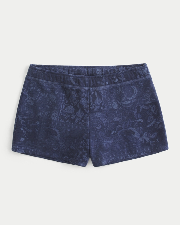 Fleece Mini Shorts, Navy Blue Print view 2