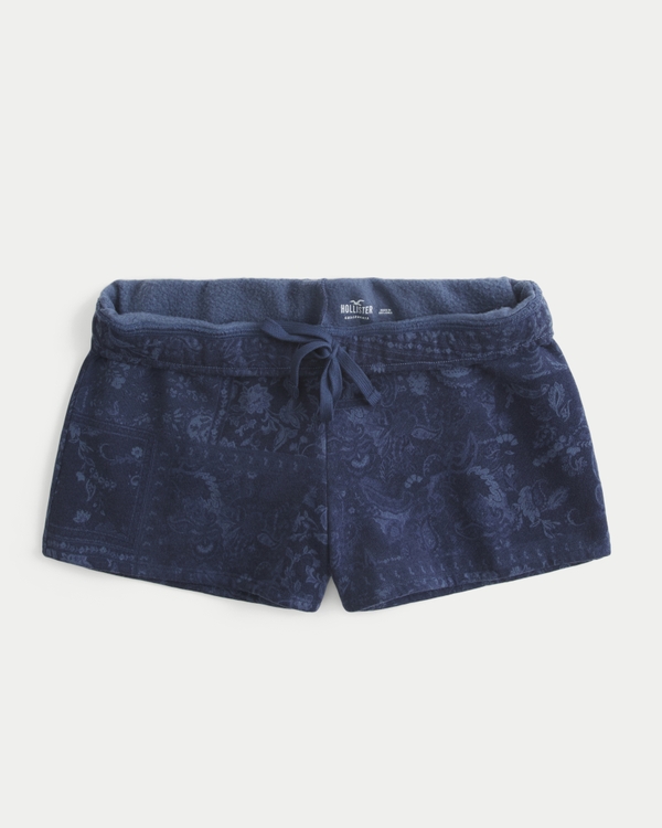 Fleece Mini Shorts, Navy Blue Print view 1