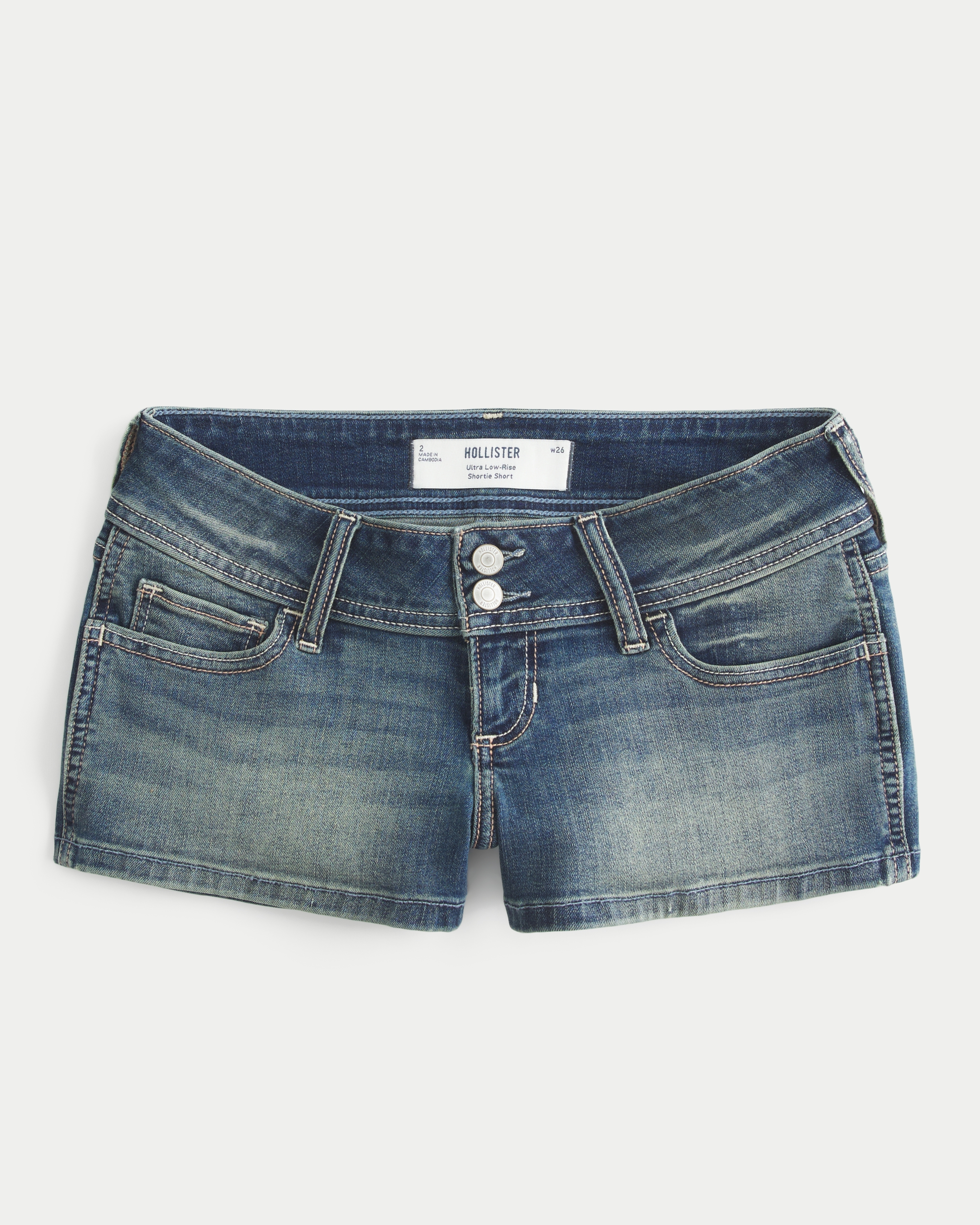 Ultra Low-Rise Medium Wash Denim Shortie Shorts