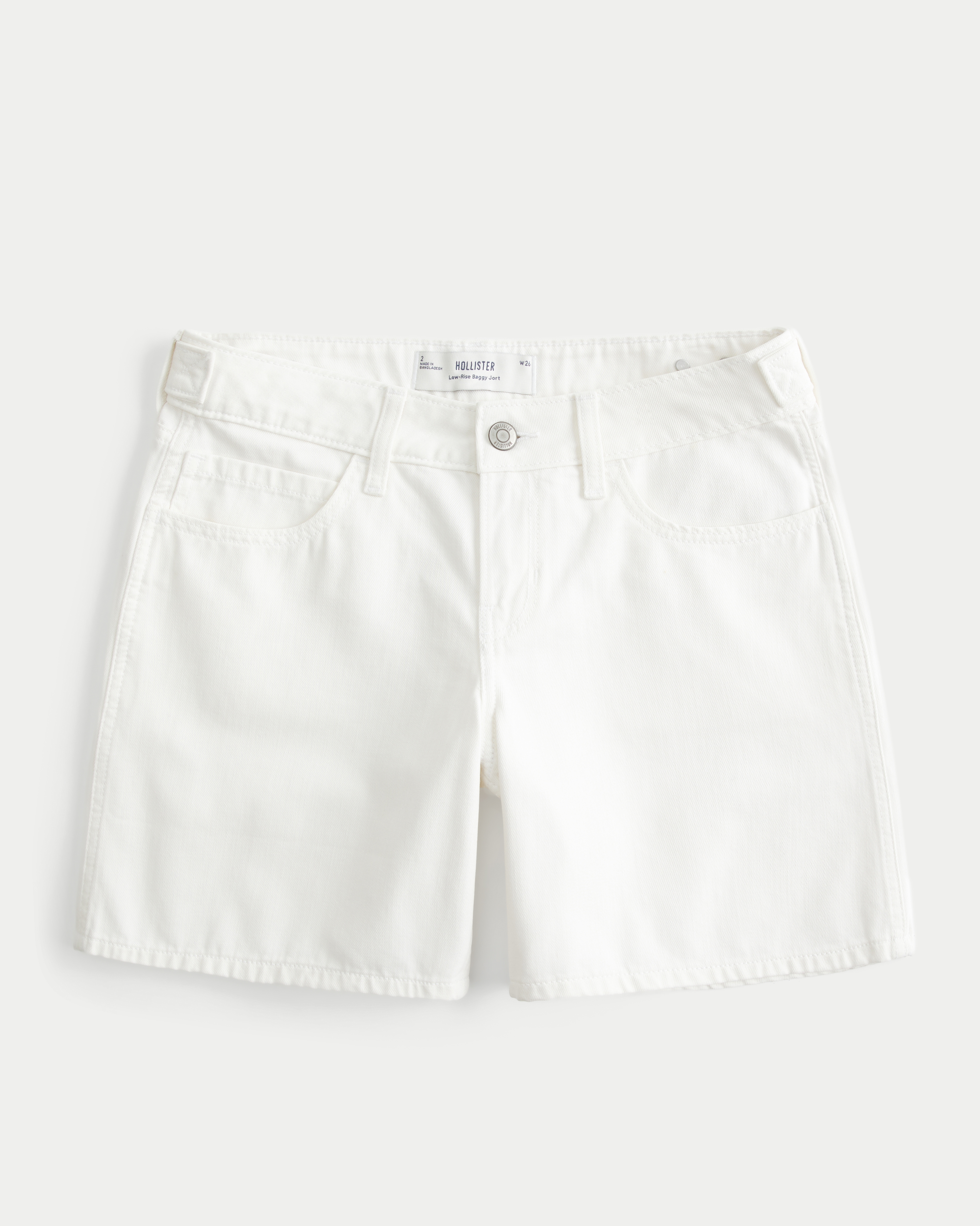 Low-Rise White Adjustable Waistband Baggy Jort