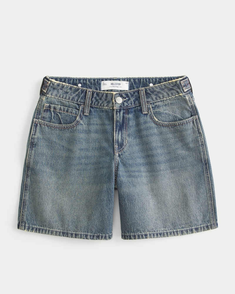 Low-Rise Medium Wash Adjustable Waistband Baggy Jort