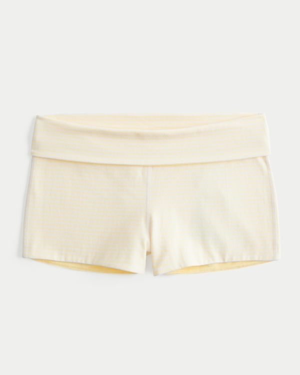 Reversible Knit Shortie Shorts, Butter Yellow Stripe view 1