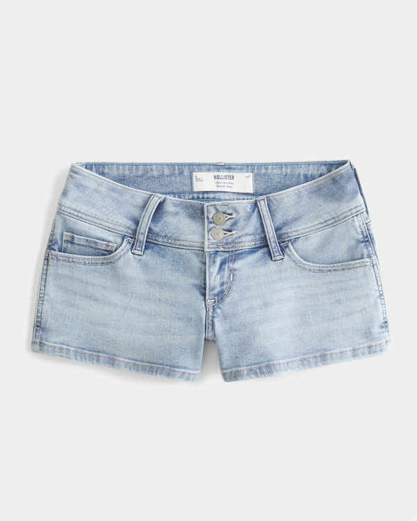 Ultra Low-Rise Light Wash Shortie Shorts, Light view 1