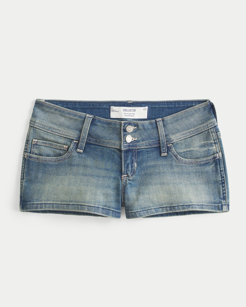 Ultra Low-Rise Medium Wash Shortie Shorts