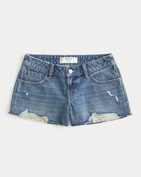 Low-Rise Distressed Medium Wash Denim Mini Shorts, Medium Ripped view 1