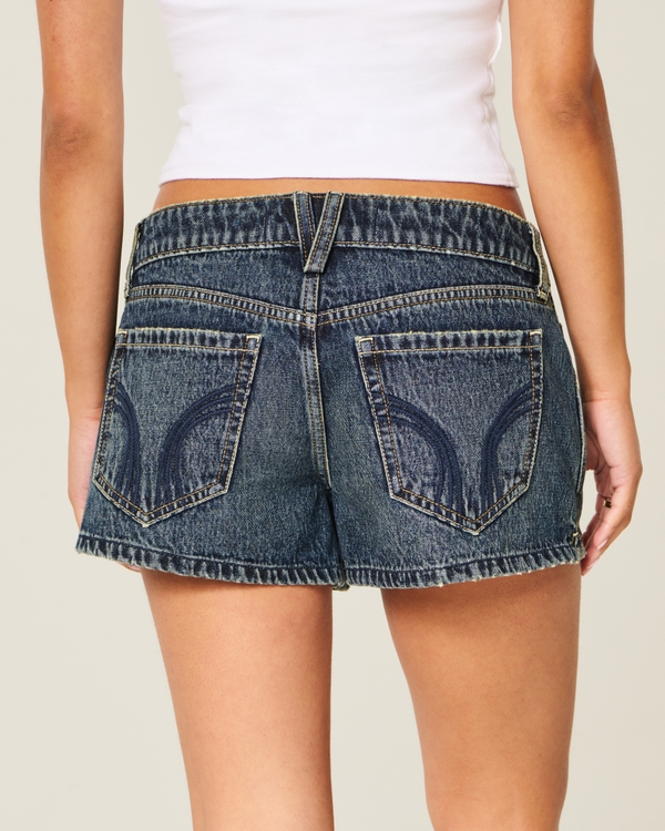 Low-Rise Dark Wash Denim Mini Shorts, Dark view 2