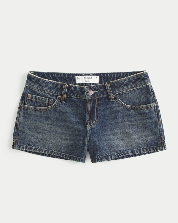 Low-Rise Dark Wash Denim Mini Shorts, Dark view 1